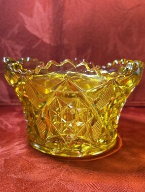 Vintage Imperial Glass Yellow Pressed Glass Bowl With Star & Diamond Pattern